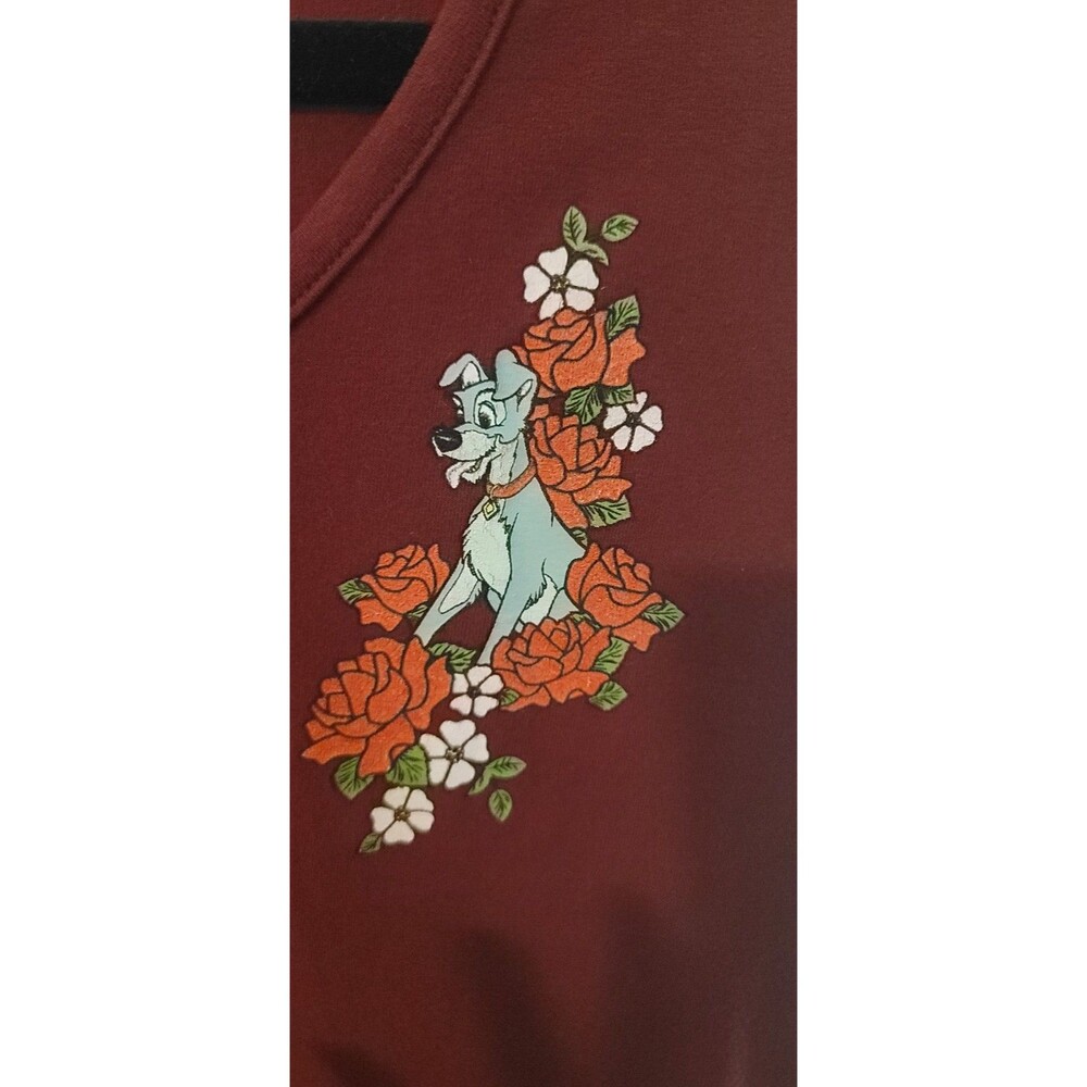 Disney Lady and the Tramp Women’s Burgundy Floral Nightgown Sleep Shirt Size M - Picture 3 of 7